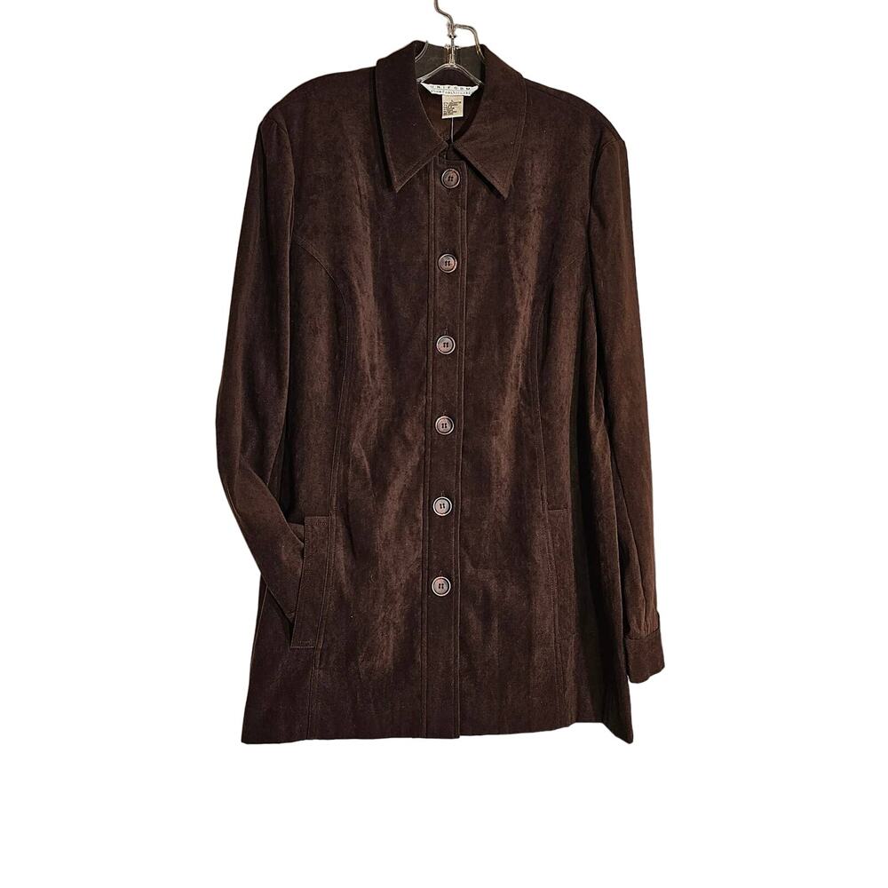Vintage John Paul Richard LARGE brown faux suede shaket jacket long pockets tags